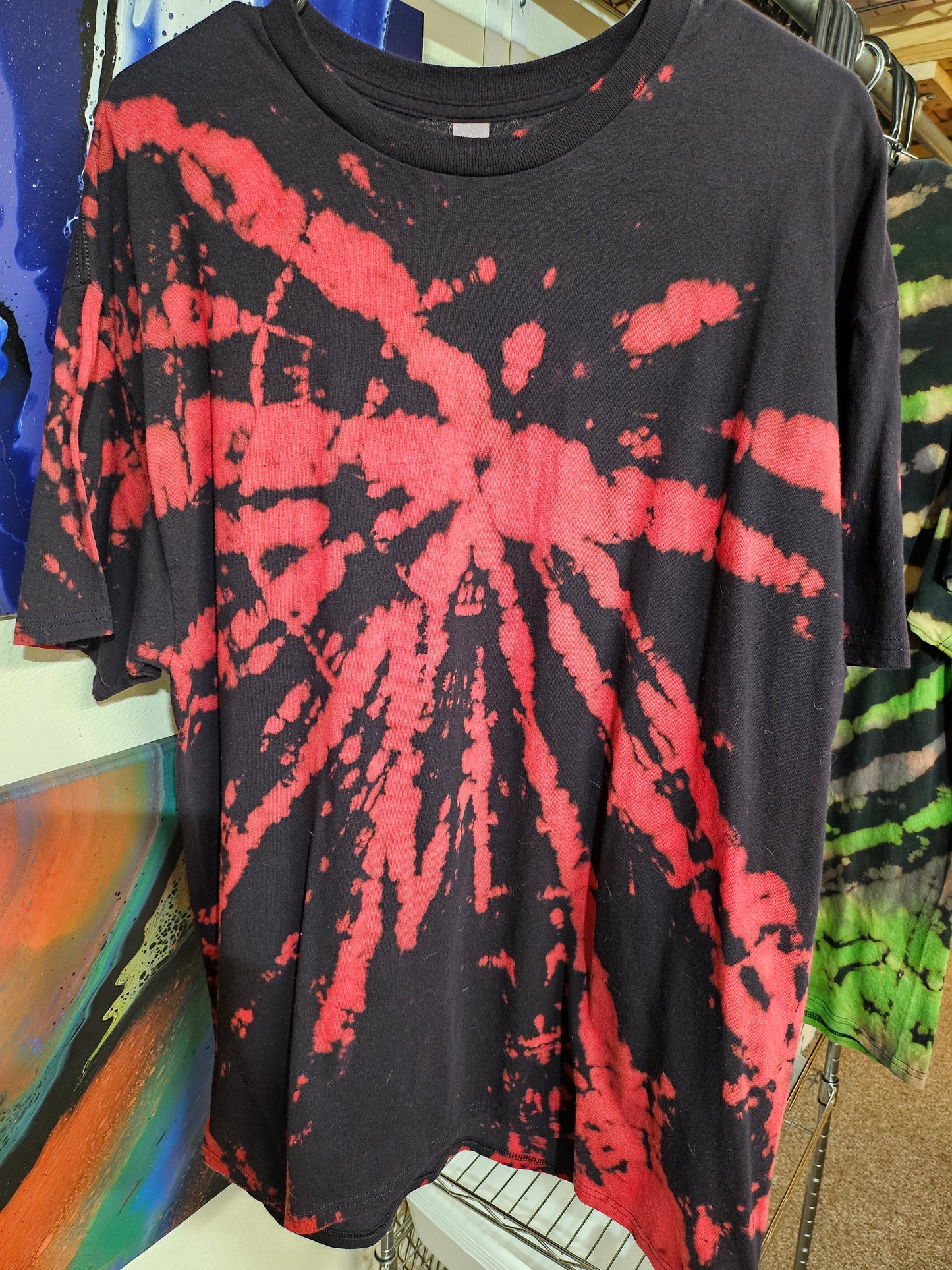 "Red Spiral Splash" - Streetwear Reverse Dye T-Shirt