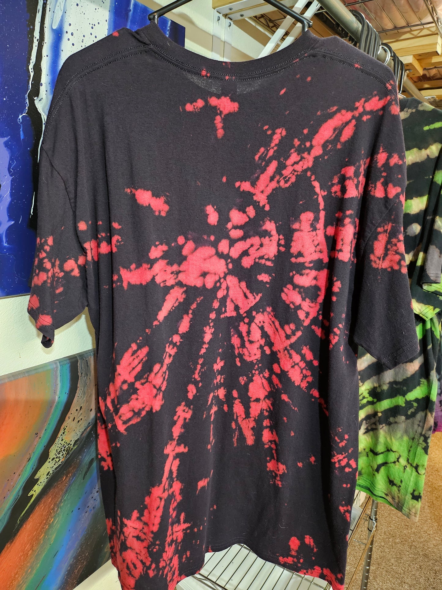 "Red Spiral Splash" - Streetwear Reverse Dye T-Shirt