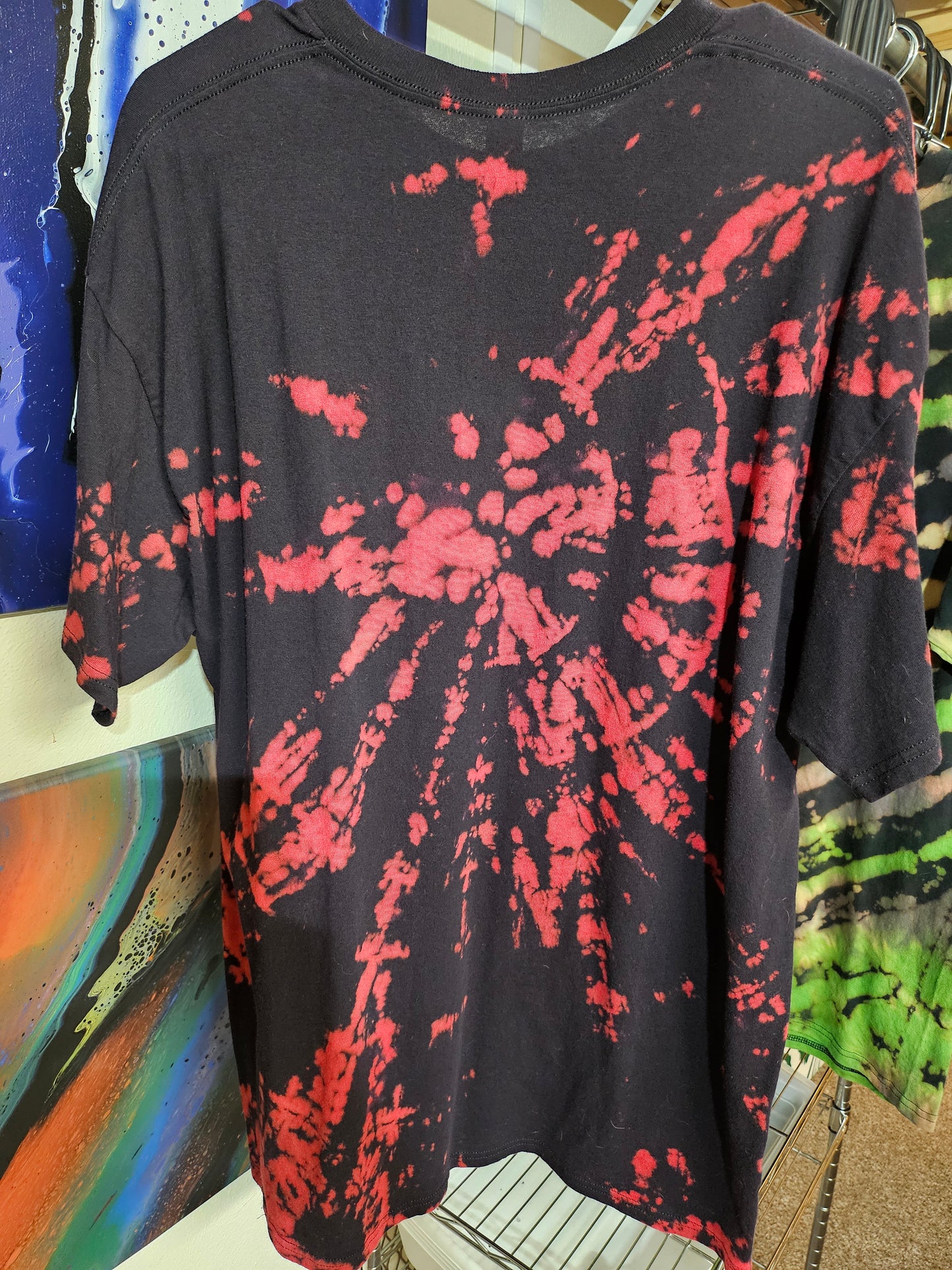 "Red Spiral Splash" - Streetwear Reverse Dye T-Shirt