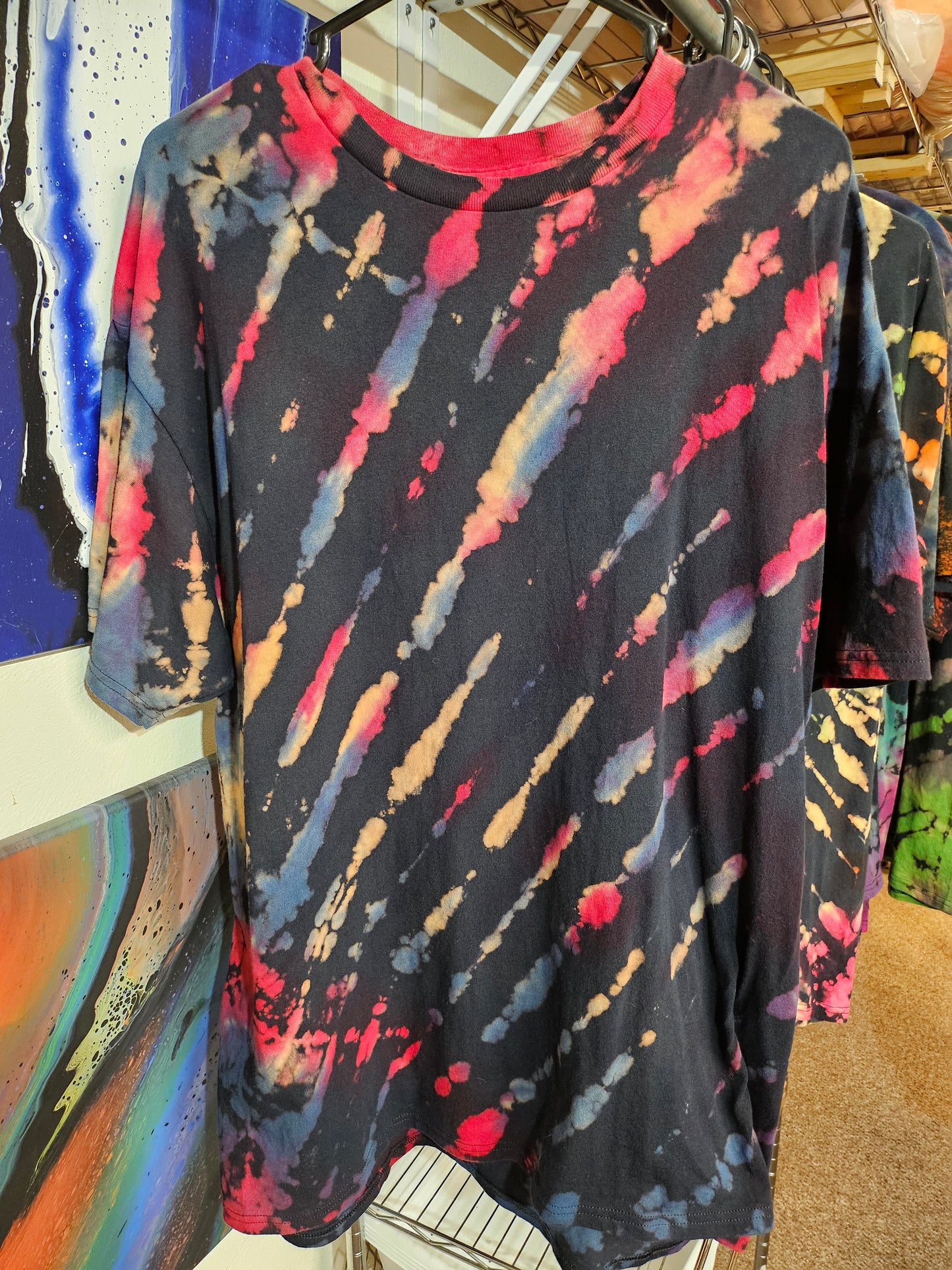 "Red Blue Stripe Tear" - Streetwear Reverse Dye T-Shirt