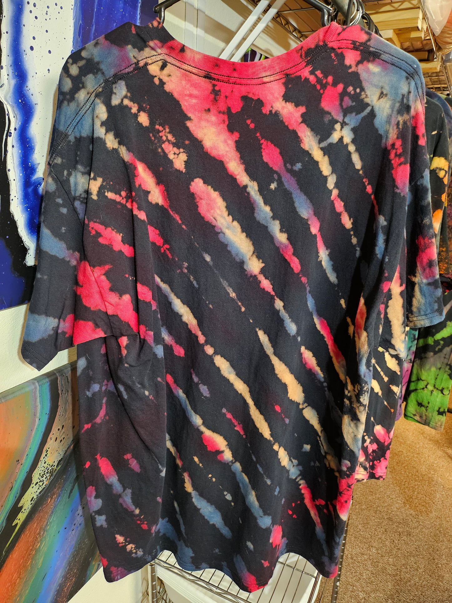 "Red Blue Stripe Tear" - Streetwear Reverse Dye T-Shirt