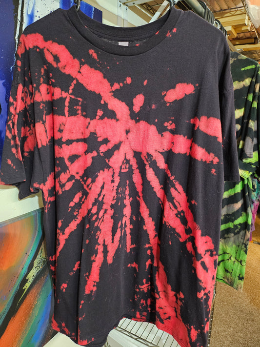 "Red Spiral Splash" - Streetwear Reverse Dye T-Shirt