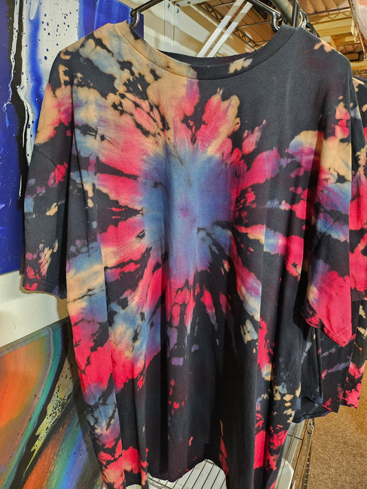 "Red Blue Spiral Punch" - Streetwear Reverse Dye T-Shirt