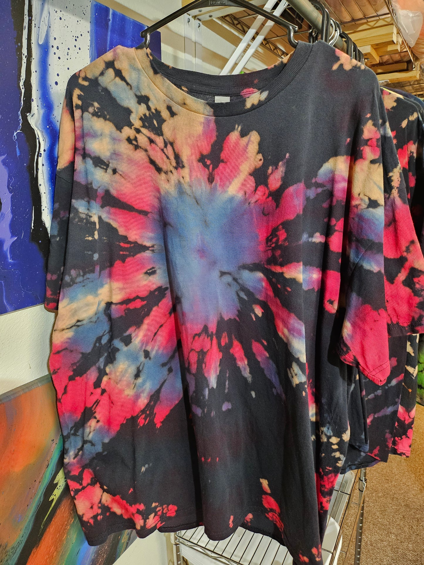 "Red Blue Spiral Punch" - Streetwear Reverse Dye T-Shirt