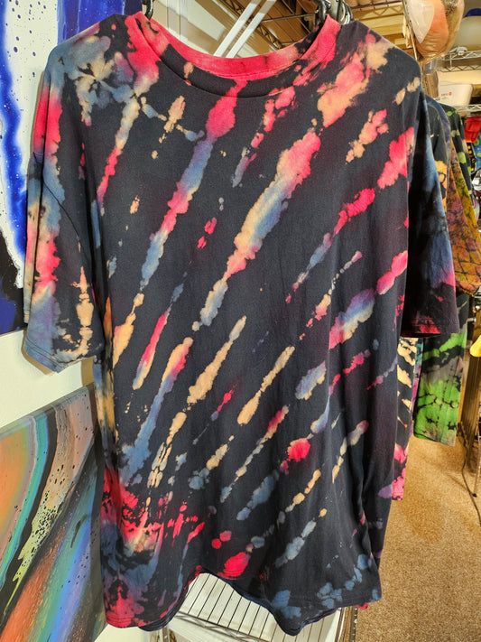 "Red Blue Stripe Tear" - Streetwear Reverse Dye T-Shirt